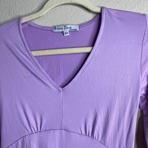 Velvet Torch Los Angeles Purple Long Sleeve V Neck Midi Dress XS - Picture 7 of 8